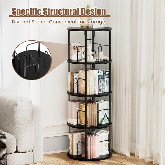 ALLSTAND Rotating Bookshelf, 4 Tier Spinning Bookshelf Tower, 360° Display - Image 3