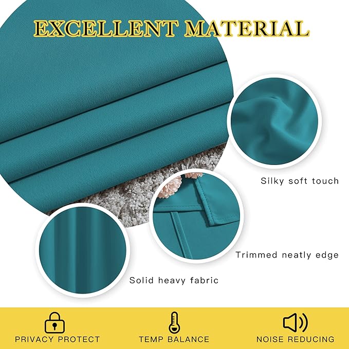 NICETOWN Peacock Teal Blackout Curtains 63 inches Long - Image 4