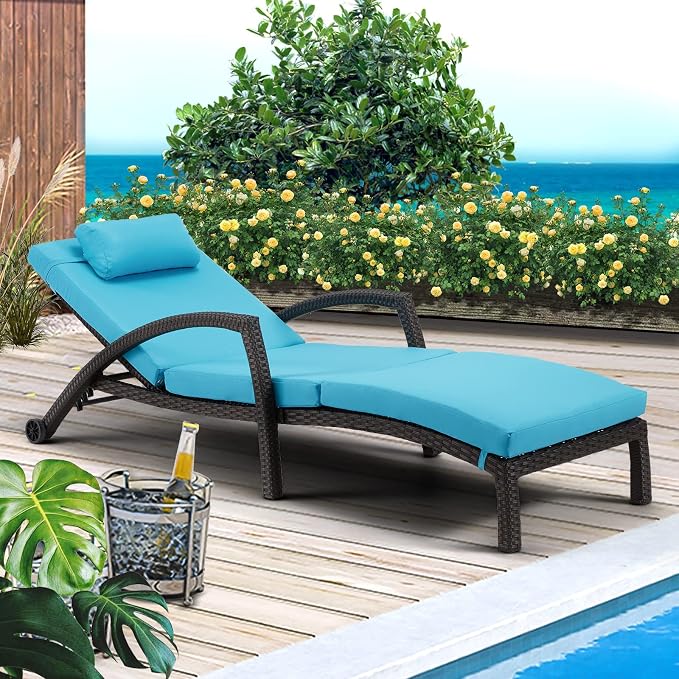 HOMREST Chaise Lounge Chairs Set of 4, PE Rattan Wicker Lounge Chair - Image 2