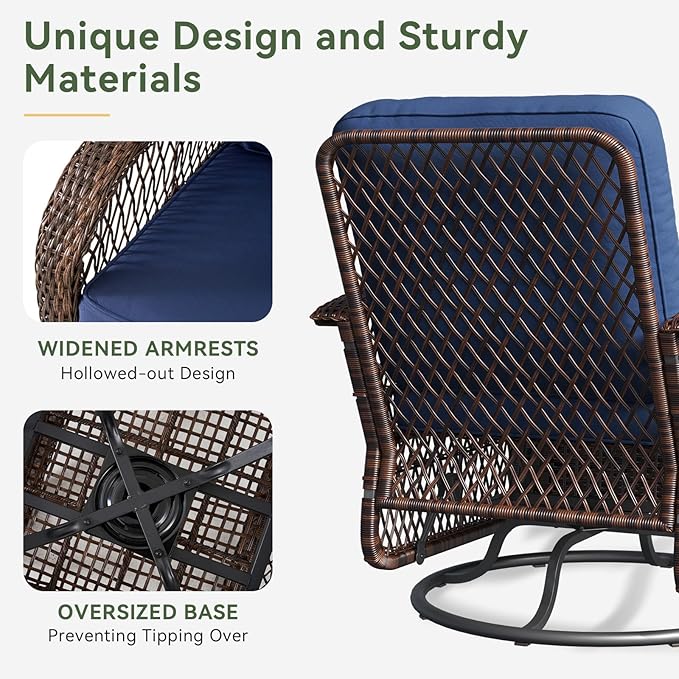 Aoxun 3 Pieces Patio Furniture Set, Patio Swivel Rocker Chairs Set of 2 - Image 5