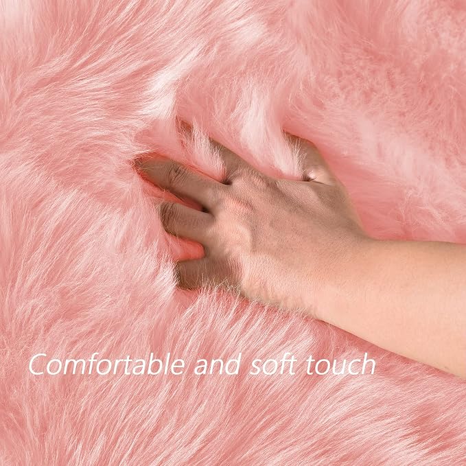 Latepis Pink Circle Round Rug 3ft Faux Fur Sheepskin Rugs - Image 4