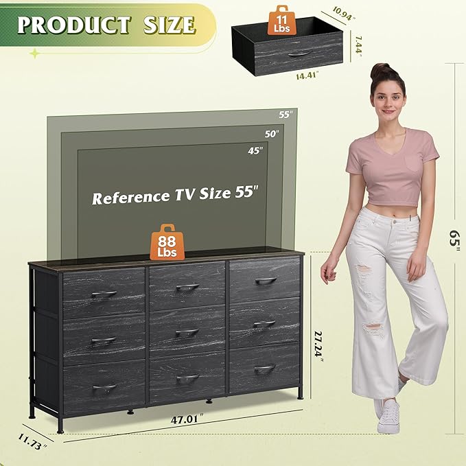 WLIVE 47''W Dresser for Bedroom, 55 inch TV, Wide Chest of Drawers - Image 3