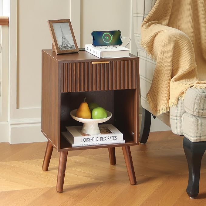 Fultyle Nightstand with Charging Station, Fluted Night Stand with USB and Type - Image 2