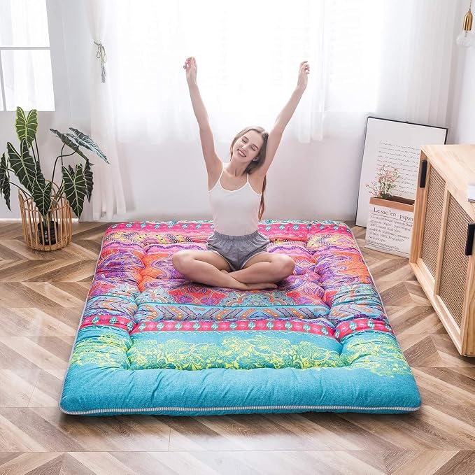 MAXYOYO Bohemian Futon Floor Mattress Boho Floral Style Japanese Tatami Mat by MAXYOYO
