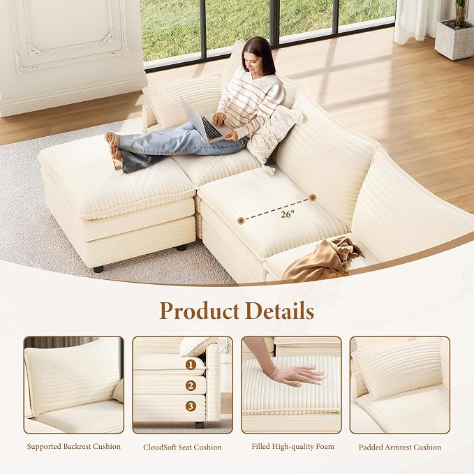 Vesgantti 108" Cloud Couch for Living Room, Deep Seat Sectional Modular Sofa - Image 4
