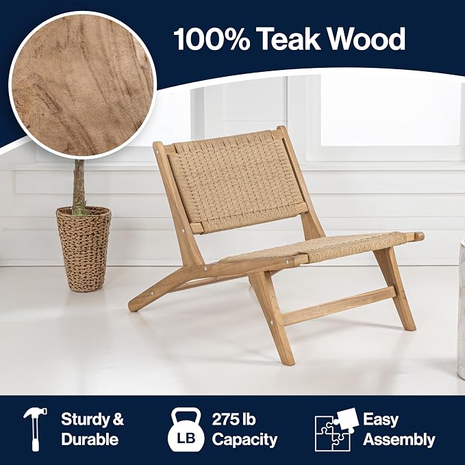 JONATHAN Y Parker 23.6" x 36.2" Solid Teak Wood Woven Yarn Accent Bohemian - Image 5