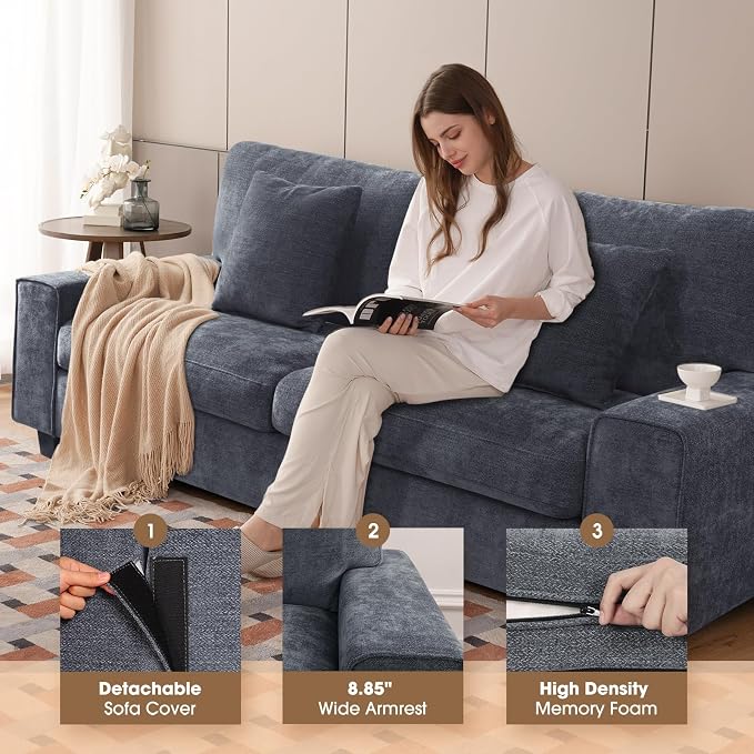DOPEDIO Modern Loveseat Sofa for Living Room, Chenille Recliner, Removable Cover - Image 3