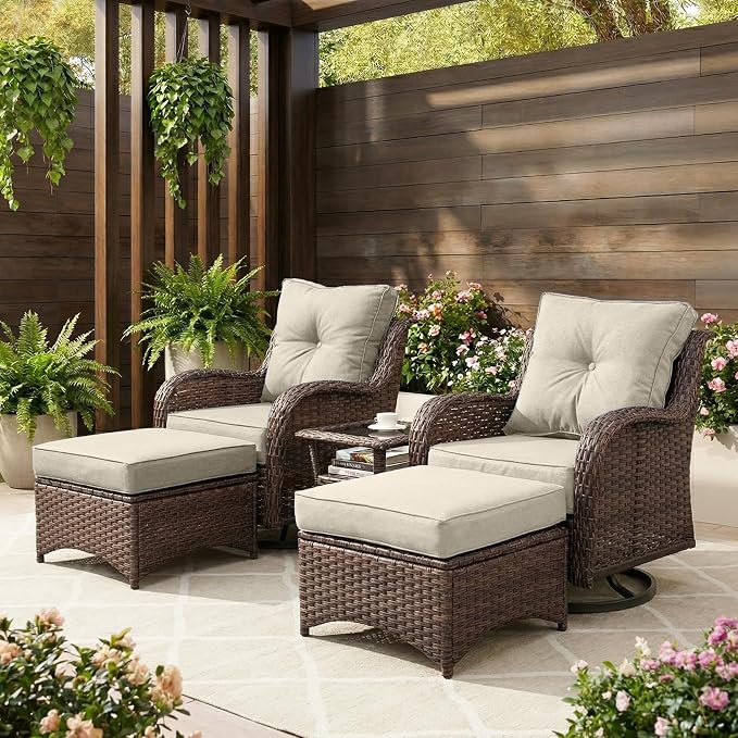 Patio Furniture Set, High Back Swivel Rocker Chairs, Weather Resistant Olefin by SAILARYPatioFurniture