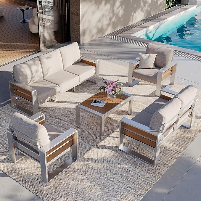 Aoxun Aluminum Patio Furniture Set, 7 Seats Luxury Metal Patio Conversation Sets - Image 10