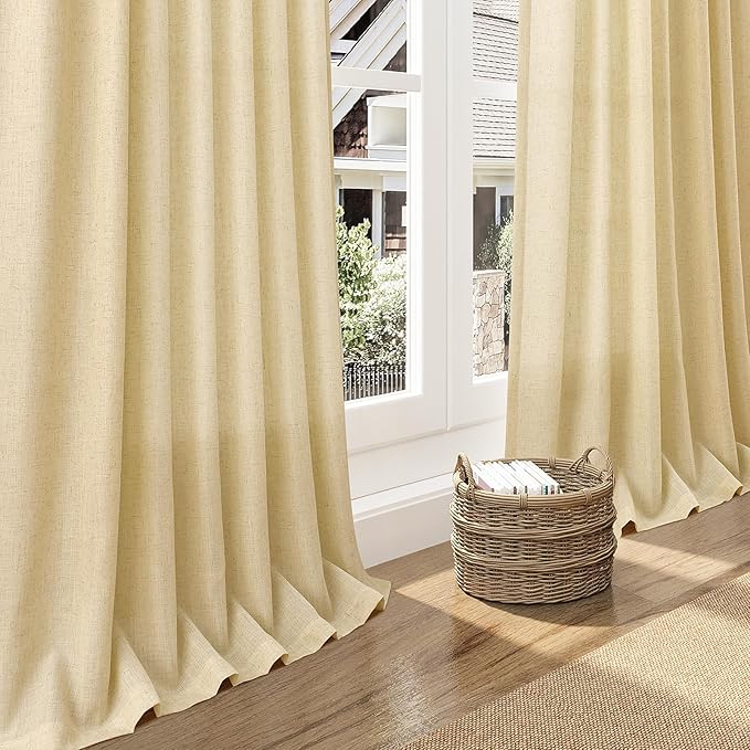 Nanspring Cream Yellow Linen Curtains 84 Inch Length - Image 5