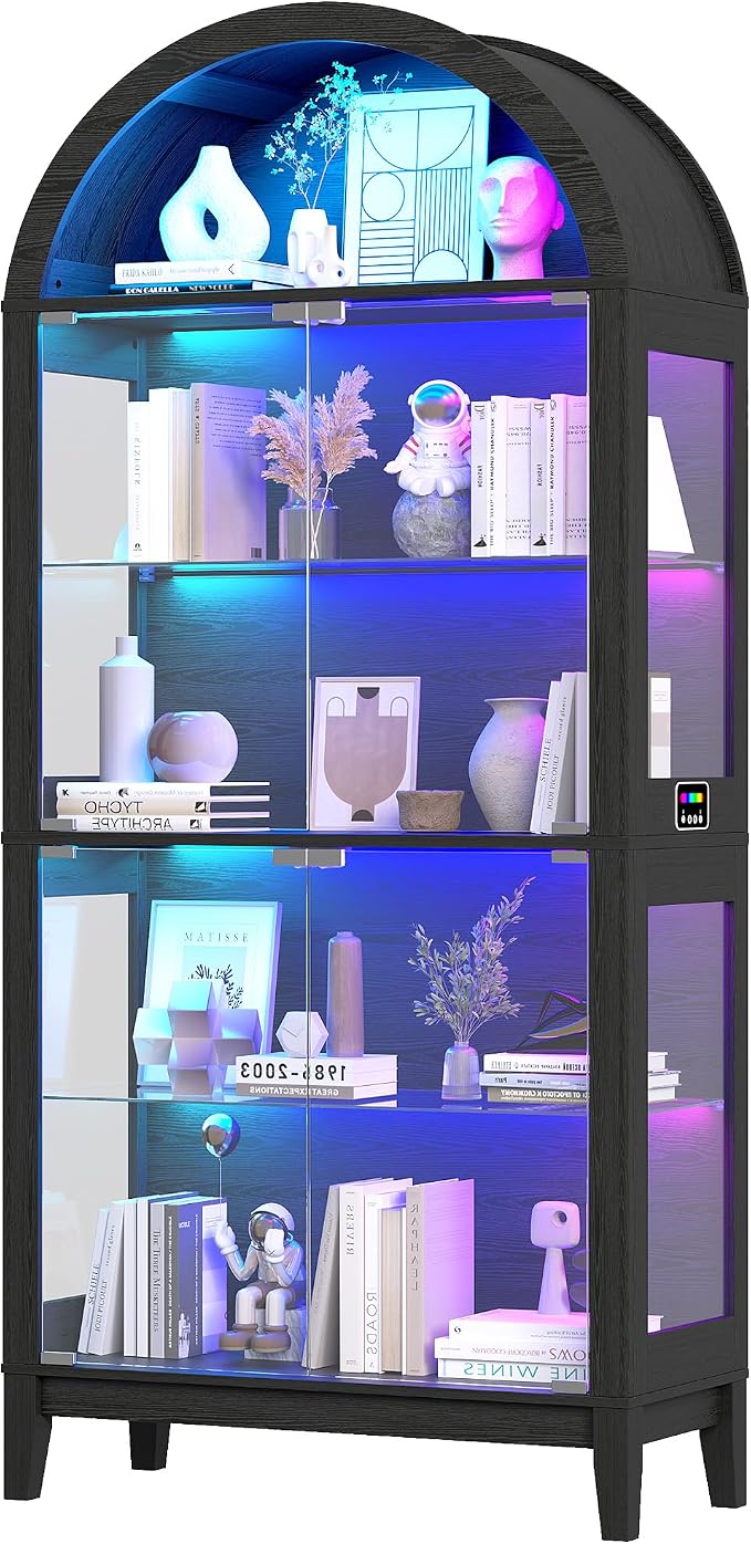 HNEBC 69" Display Case with RGB Lights, Arched 5-Tier Tempered Glass Display - Image 8
