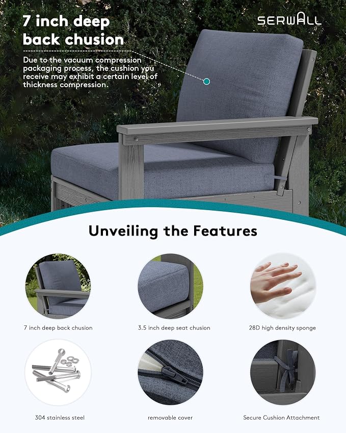 SERWALL HDPE Patio Sofa Set, 4-piece Sectional Outdoor Furniture Set, All - Image 4
