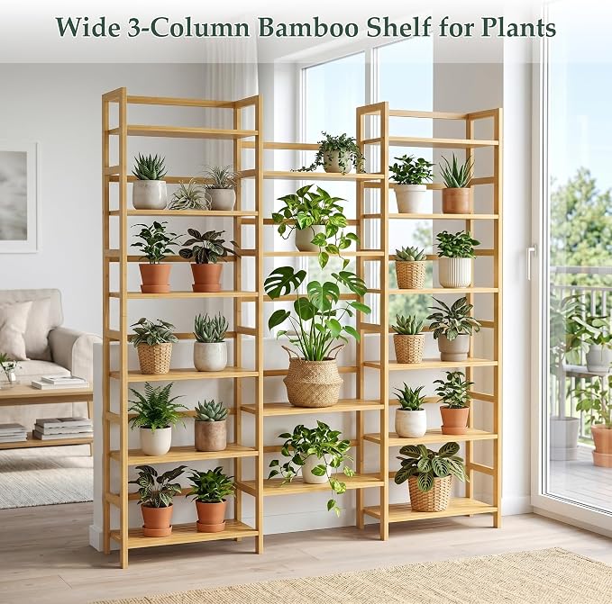 Homykic Bamboo Bookshelf, 71” Tall Triple Wide Bookcase - Image 6