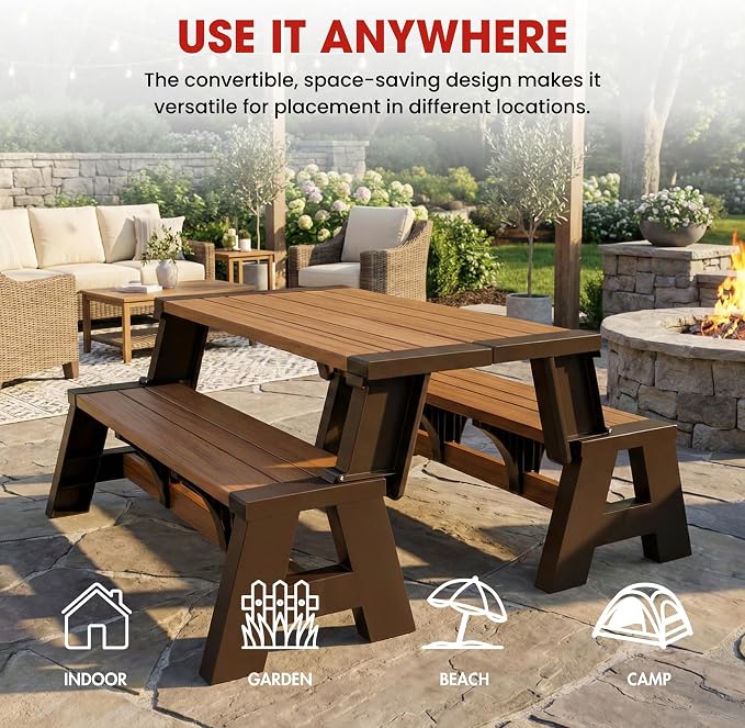 Convert-a-Bench Gen 1 2-in-1 Outdoor Convertible Bench to Picnic Table | - Image 6