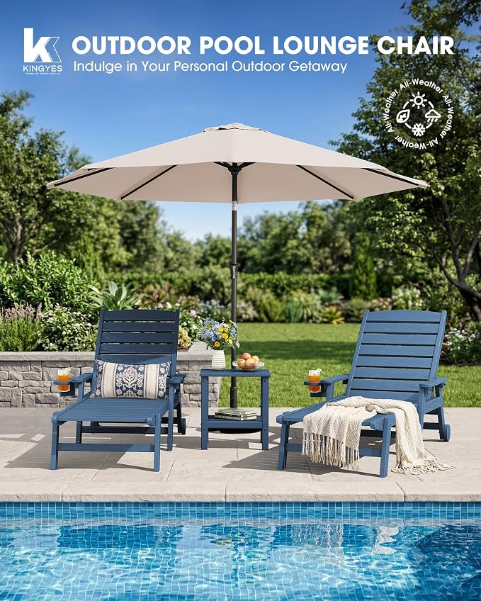 KINGYES HDPE Lounge Chair Outdoor, Patio Chaise Lounge Recliner - Image 7