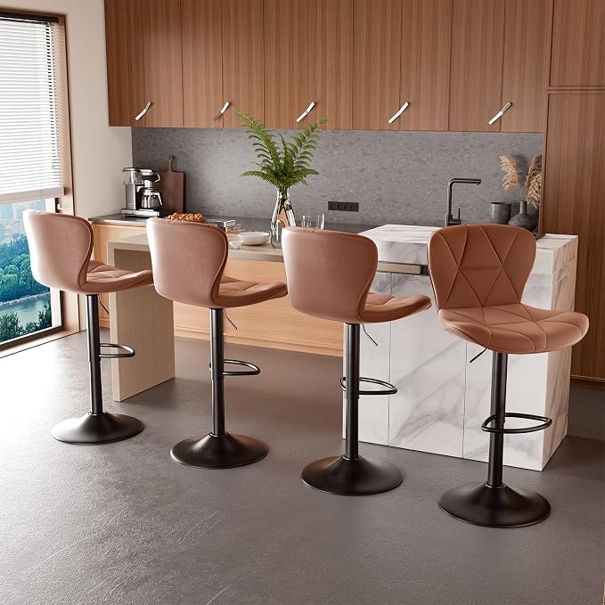 Nalupatio Modern Bar Stools Set of 4, Faux Leather Upholstered Swivel Bar Stools - Image 5