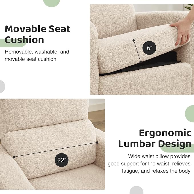 Swivel Rocker Recliner, Oversized Manual Boucle Nursery Glider Rocking Recliner - Image 6