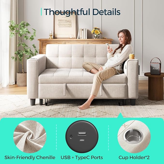 LINSY Sleeper Sofa Bed, Small 3 in 1 Convertible Loveseat Sleeper Couch - Image 5