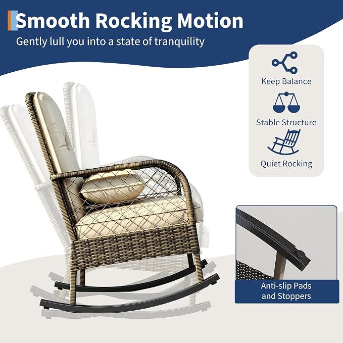 Outdoor Wicker Rocking Chair, Patio Rattan Rocker Chair - Image 8