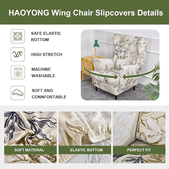 HAOYONG Wing Chair Slipcovers Printed Wingback Chair Covers 2 Pieces Wingback - Image 4