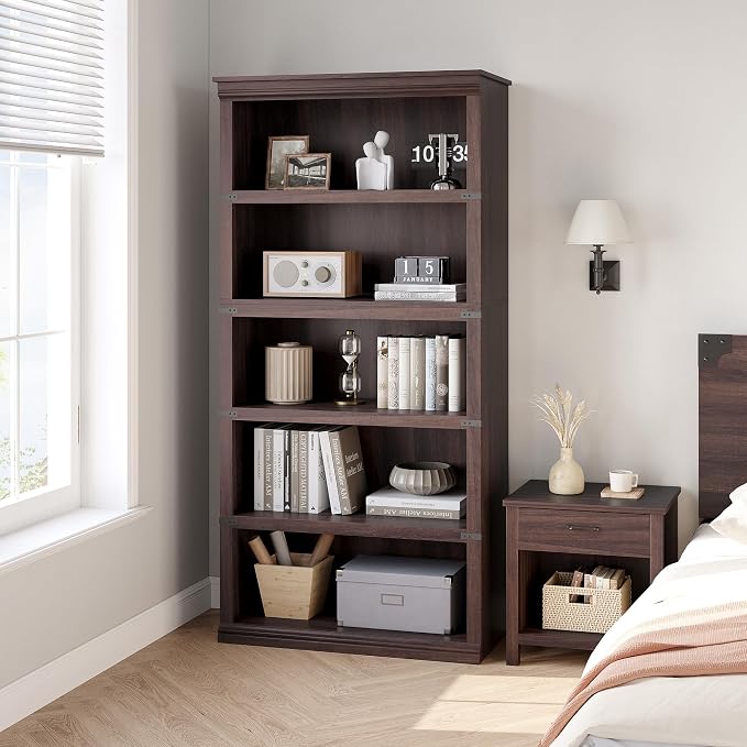 GarveeHome 5 Tier Farmhouse Bookcase, 67.4" Tall Book Shelf - Image 3