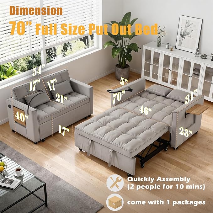 70” 3-in-1 Convertible Sofa Bed Couch - Image 3