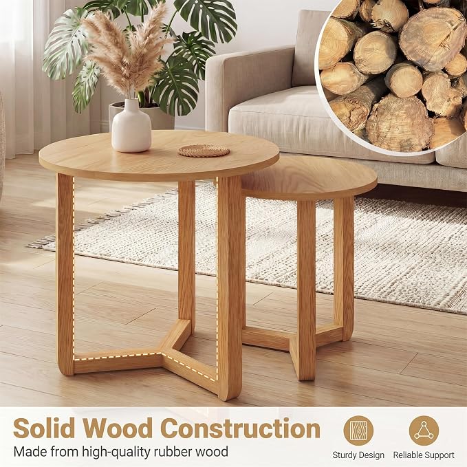 Tangkula Round Nesting Coffee Table Set of 2, Farmhouse End Tables - Image 6
