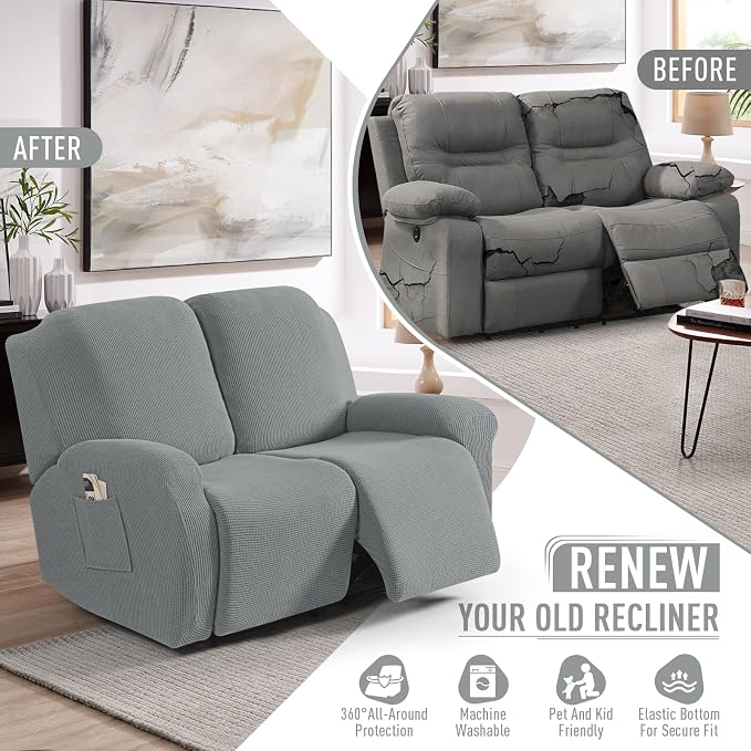 TAOCOCO Recliner Loveseat Slipcover, 6 Pieces Dual Recliner Sofa Covers - Image 5