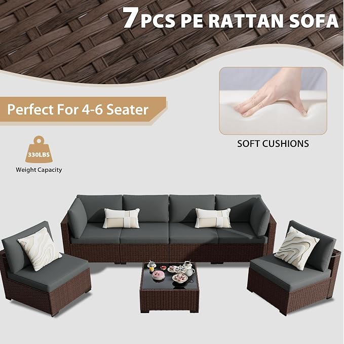 KIGOTY 7-Piece Patio Furniture Set, All-Weather PE Rattan Outdoor Sectional Sofa - Image 7