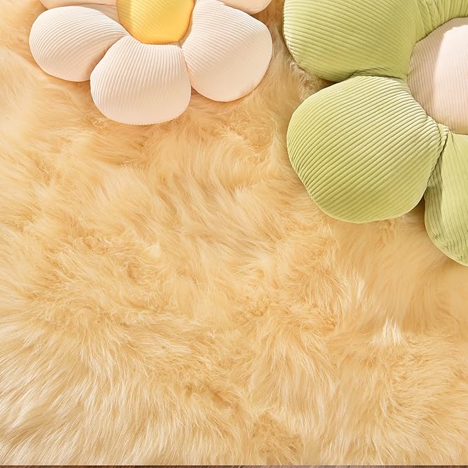 Latepis Rug for Living Room 6x8 Yellow Faux Fur Fluffy Rug Sheepskin Furry Rugs - Image 5