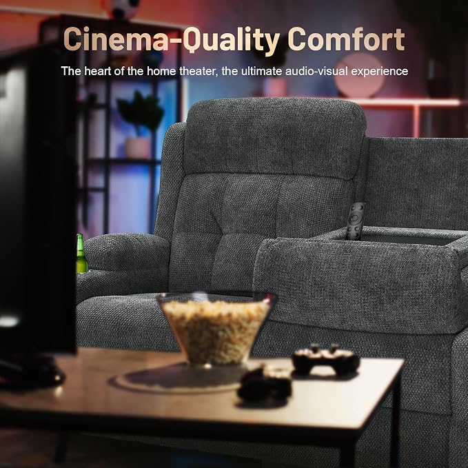 3-Seater Loveseat Recliner Sofa, Home Theater Seating Reclining Couch - Image 9