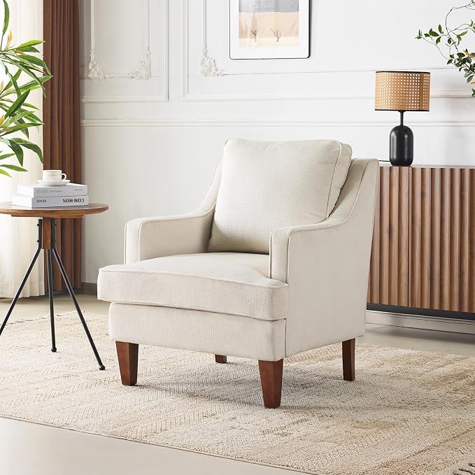 VINGLI Beige Accent Chair, Mid Century Modern Chairs, Upholstered Armchair by VINGLI
