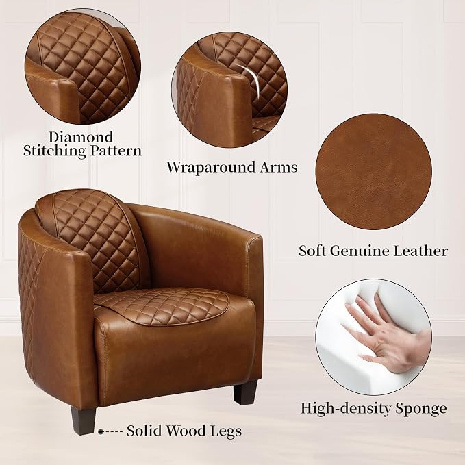 Art Leon Genuine Leather Chair, Mid Century Industrial Accent Arm Chair - Image 3
