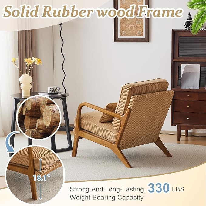 VINGLI Upgraded Premium Corduroy Accent Chairs Set of 2, Upholstered Arm Chair - Image 4