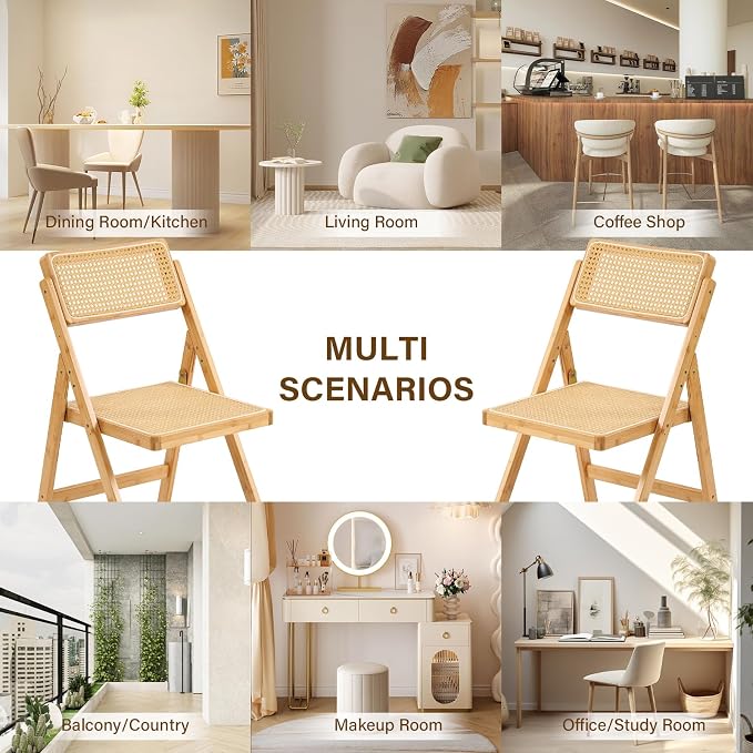 Furlide Rattan Folding Chair, Modern Mid Century Dining Chair Set of 1 - Image 8
