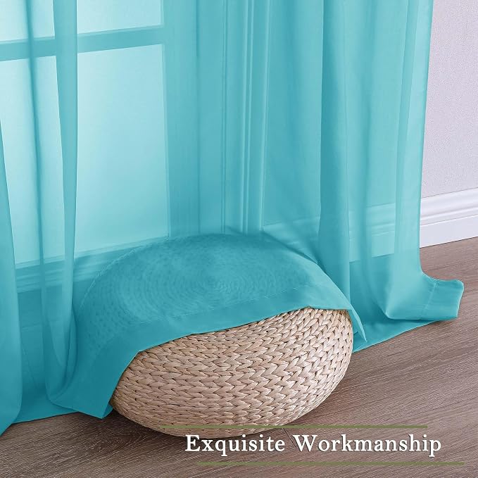 Lecloud Turquoise Sheer Curtains 90 Inches Long 2 Pcs, Soft Airy Light - Image 7
