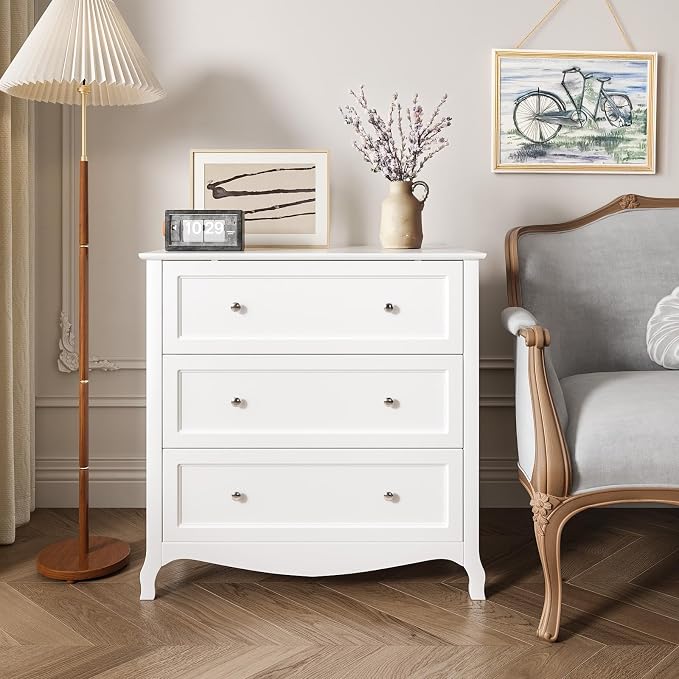 VINGLI White Dresser 3 Drawer Chest of Drawers - Image 8