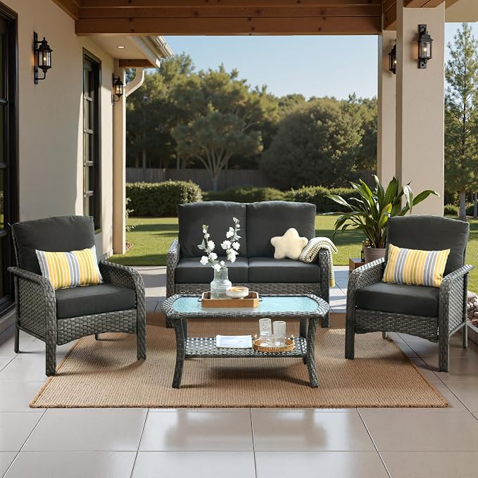 Weaxty Wicker Patio Furniture Set High Back Loveseat Sofa Couch Armchair Coffee by Eco-ChicLivingBeautifullyAffordable