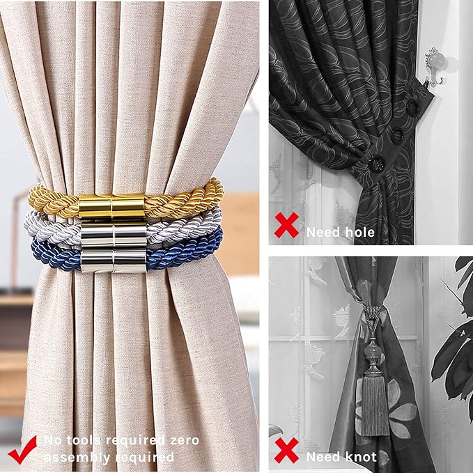 NICEEC 2 Pack Magnetic Curtain Tiebacks Modern Simple Style Drape Tie Backs - Image 2