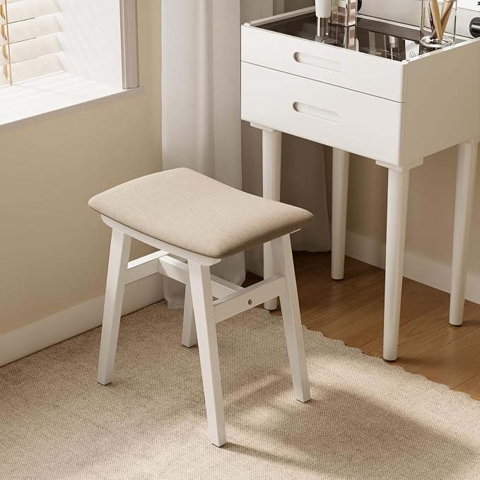 Muwuele Solid Wood Vanity Stool, Compact Makeup Chair - Image 3