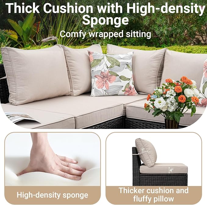 Jing's Villa 5-Piece Patio Furniture Set, All-Weather Outdoor Wicker Sectional - Image 4