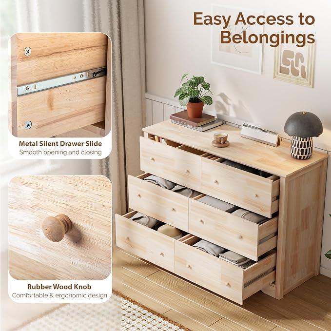 VINGLI Solid Wood Dresser Unfinished - Image 9