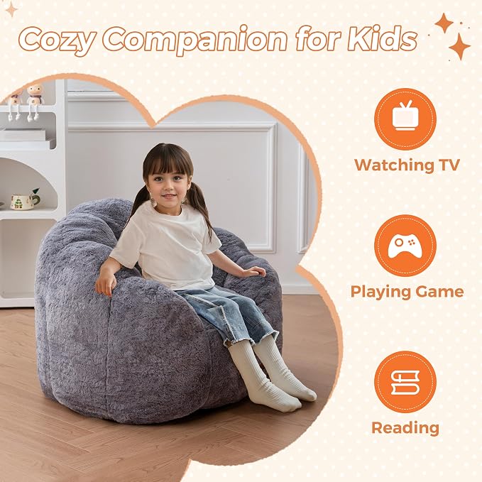 MAXYOYO Kids Bean Bag Chair, Floral Shaped Bean Bag Sofa, Plush Faux Fur - Image 5