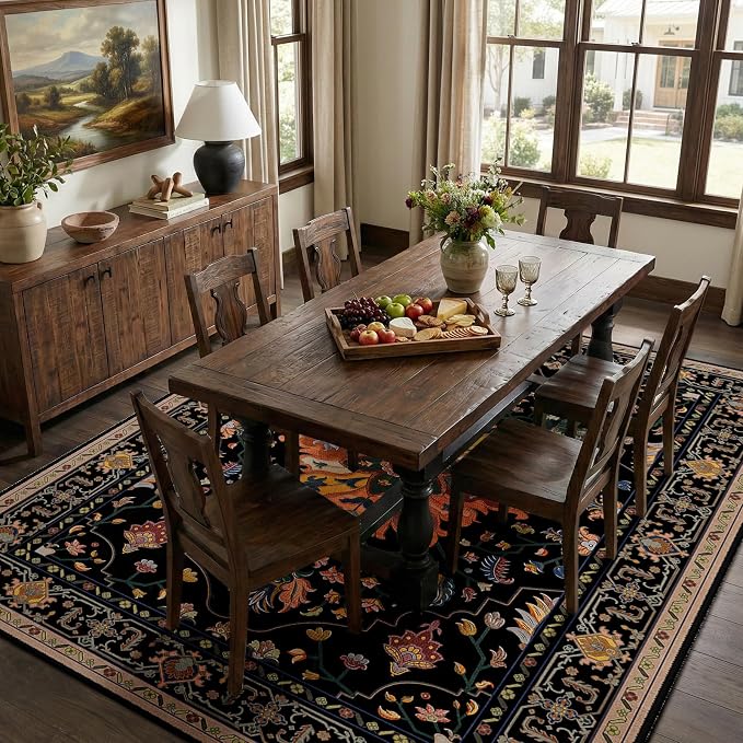 Area Rugs 6'x8' Washable Non-Slip, Floral Vintage Distress Print Pattern - Image 3