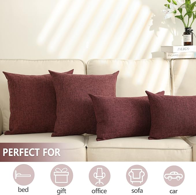 Stellhome Burlap Large Throw Pillow Covers Textured Farmhouse Linen Pillowcase - Image 5