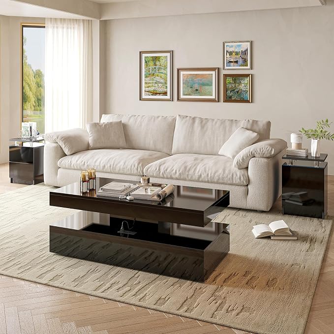 3-Piece Modern Living Room Table Set, Includes LED Coffee Table and End Tables - Image 2