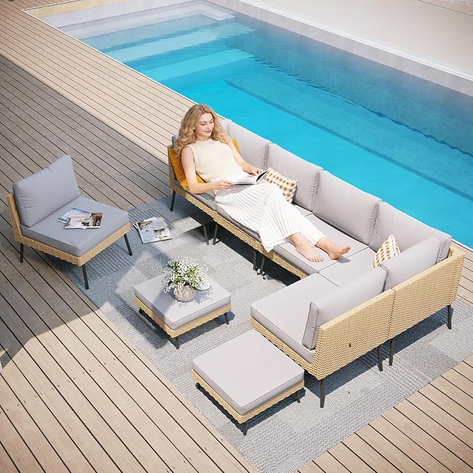 Aoxun 8-Piece Patio Furniture Set, Wicker Outdoor Furniture - Image 2