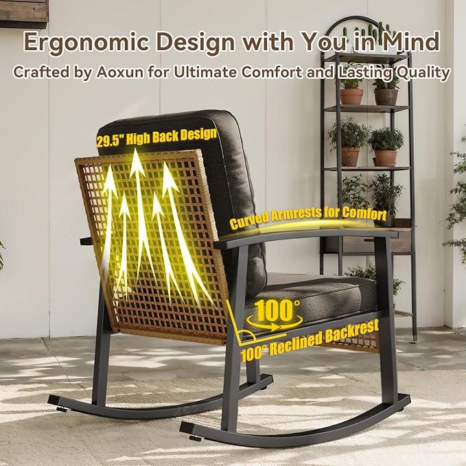 Aoxun 3-Piece Outdoor Rocking Bistro Set, Patio Furniture Set - Image 2