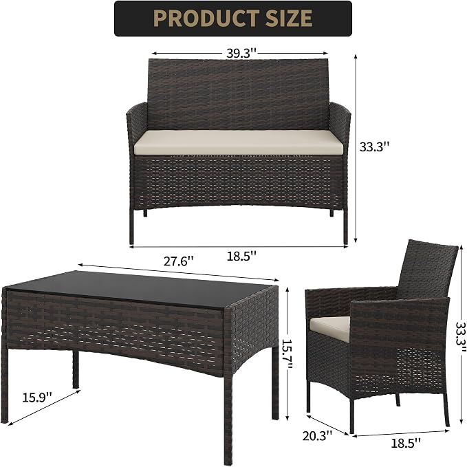 4-Piece Patio Furniture Set, Outdoor Wicker Conversation Set - Image 2