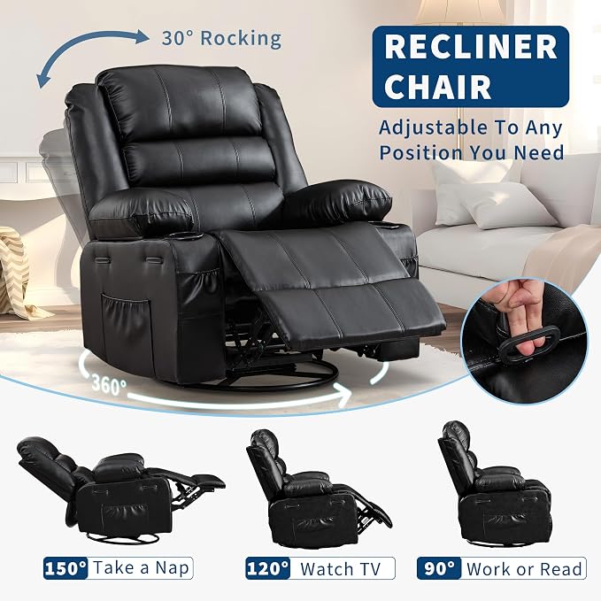 Rocking Recliner Chair for Adults Wide 360° Swivel Rocker Recliner - Image 4